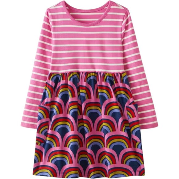Hanna Andersson Other - Hanna Andersson Pink Rainbow mixie‎ Longsleeve playdress 120 6/7